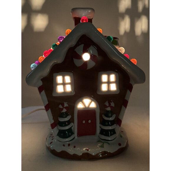 Ceramic Light-Up Gingerbread House 10" Gumdrop Roof Christmas Village with Cord - Picture 3 of 16